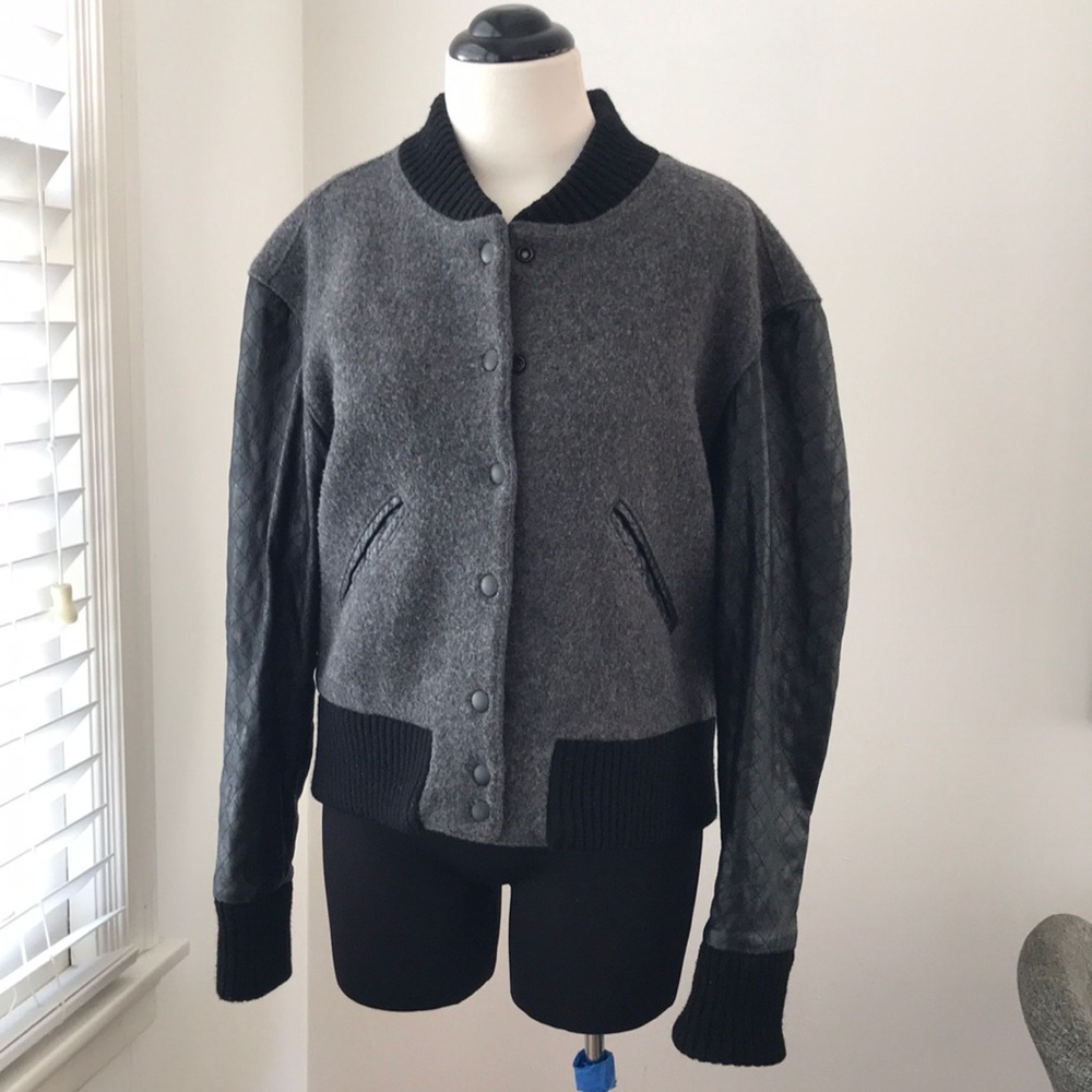 Smythe Wool and Faux Leather Bomber Jacket